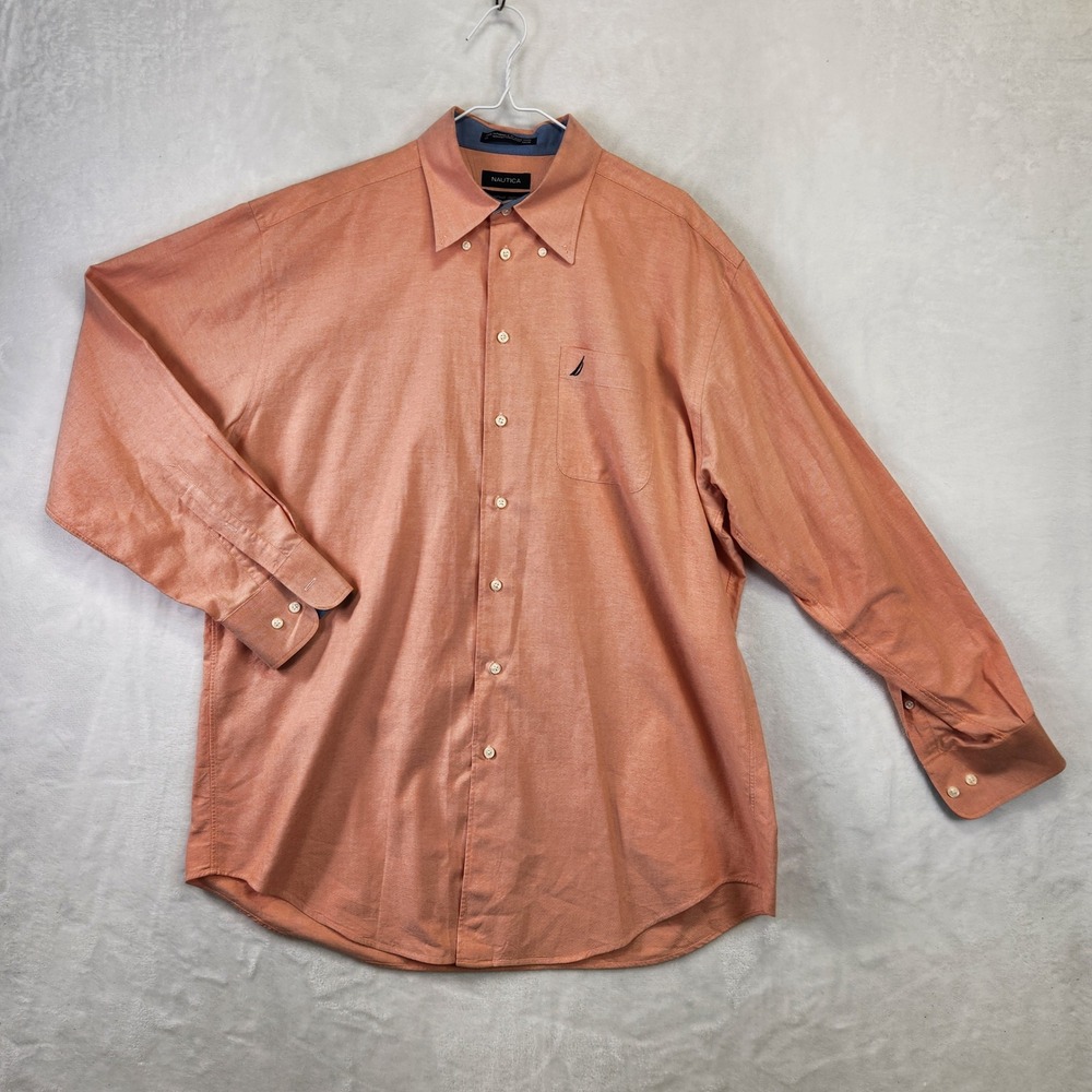 Nautica‎ Vintage Oxford Men's Long Sleeve Button Down Shirt Peach Size 17 34/35